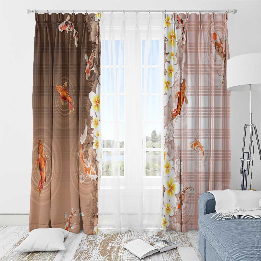 Hawaii And Japan Window Curtain Plumeria Lei With Koi Fish Beige LT05 - Polynesian Pride