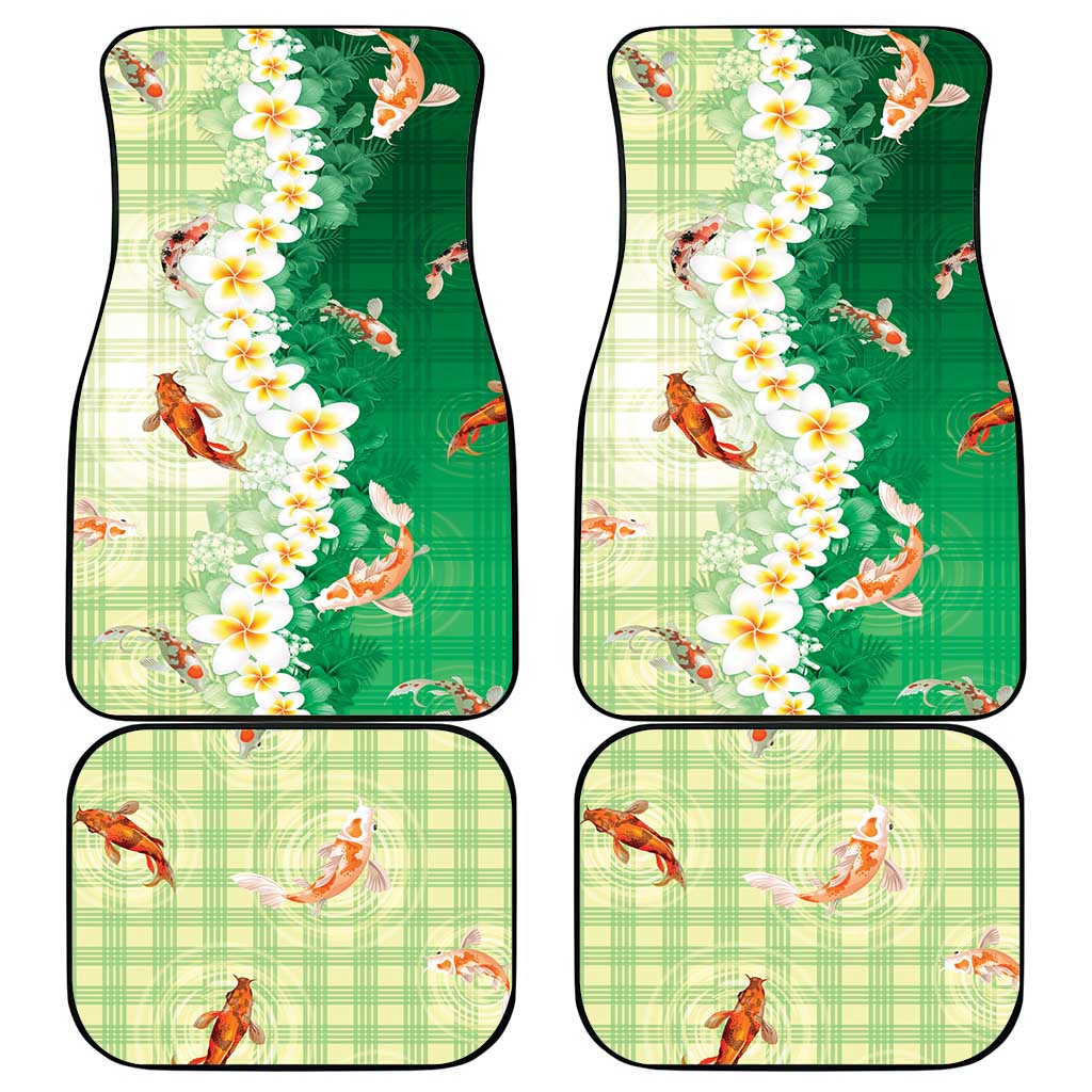 Hawaii And Japan Car Mats Plumeria Lei With Koi Fish Green LT05 - Polynesian Pride