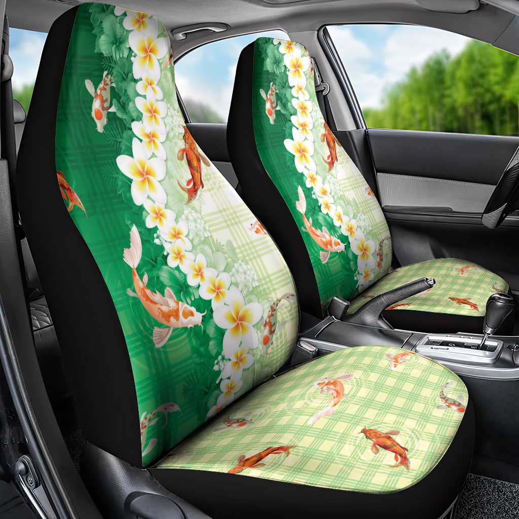 Hawaii And Japan Car Seat Cover Plumeria Lei With Koi Fish Green LT05 - Polynesian Pride