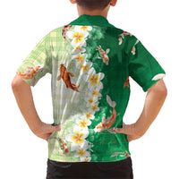 Hawaii And Japan Family Matching Off Shoulder Maxi Dress and Hawaiian Shirt Plumeria Lei With Koi Fish Green LT05 - Polynesian Pride