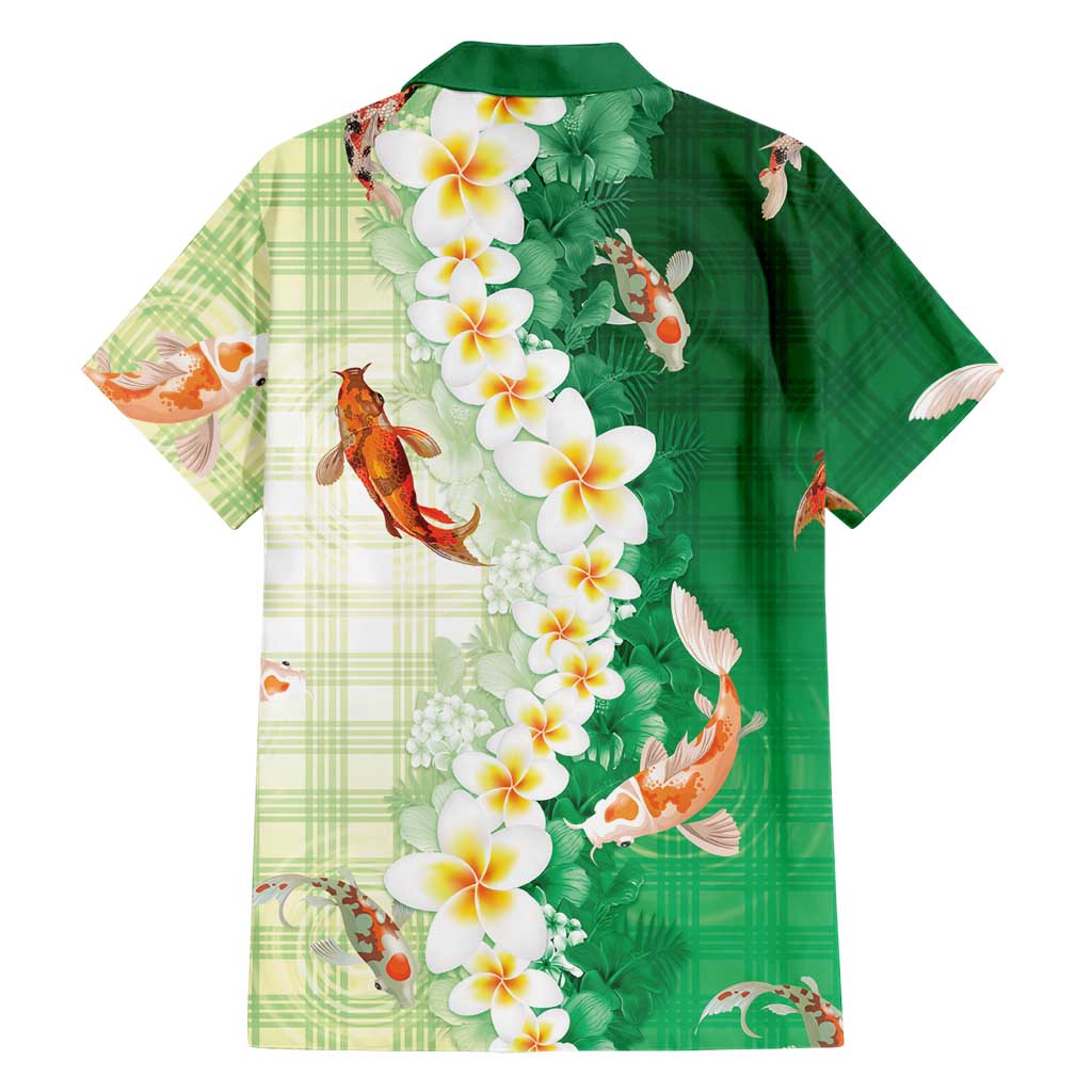 Hawaii And Japan Family Matching Off Shoulder Maxi Dress and Hawaiian Shirt Plumeria Lei With Koi Fish Green LT05 - Polynesian Pride