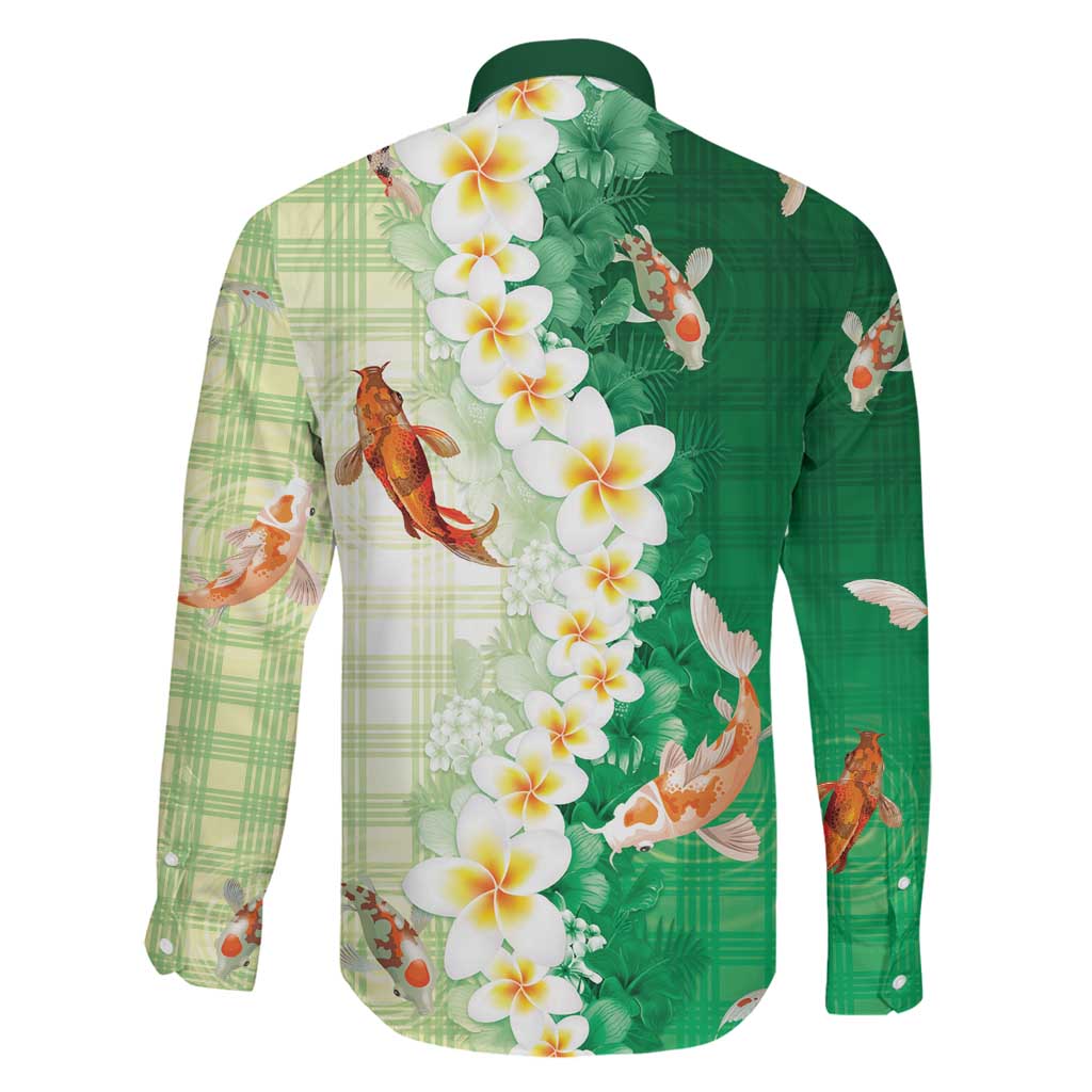 Hawaii And Japan Family Matching Off Shoulder Short Dress and Hawaiian Shirt Plumeria Lei With Koi Fish Green LT05 - Polynesian Pride