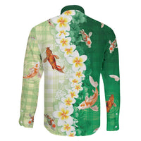 Hawaii And Japan Family Matching Off Shoulder Short Dress and Hawaiian Shirt Plumeria Lei With Koi Fish Green LT05 - Polynesian Pride