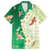 Hawaii And Japan Family Matching Puletasi and Hawaiian Shirt Plumeria Lei With Koi Fish Green LT05 Dad's Shirt - Short Sleeve Green - Polynesian Pride
