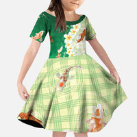 Hawaii And Japan Family Matching Short Sleeve Bodycon Dress and Hawaiian Shirt Plumeria Lei With Koi Fish Green - Polynesian Pride