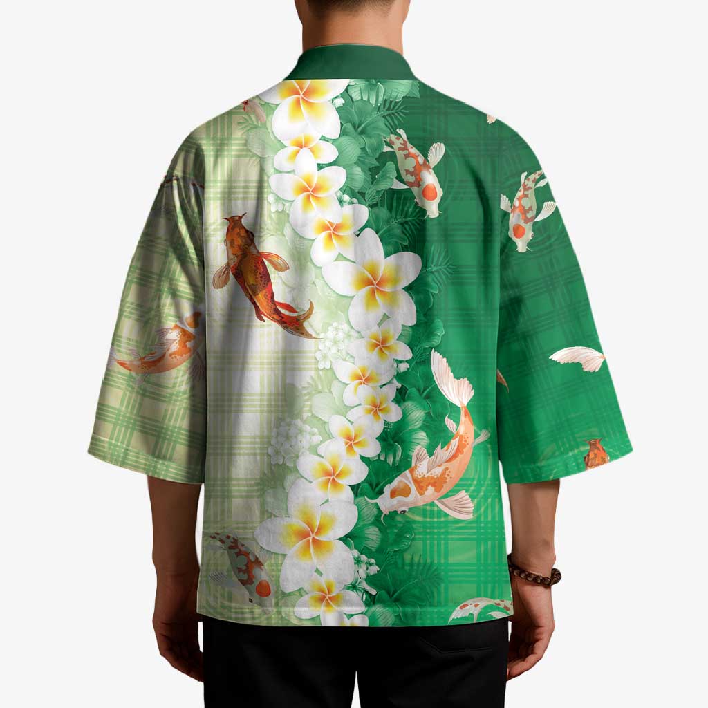 Hawaii And Japan Kimono Plumeria Lei With Koi Fish Green LT05 - Polynesian Pride