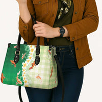 Hawaii And Japan Leather Bag Plumeria Lei With Koi Fish Green LT05 - Polynesian Pride