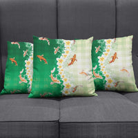 Hawaii And Japan Pillow Cover Plumeria Lei With Koi Fish Green LT05 - Polynesian Pride
