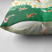 Hawaii And Japan Pillow Cover Plumeria Lei With Koi Fish Green LT05 - Polynesian Pride
