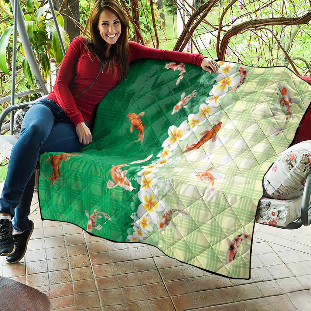 Hawaii And Japan Quilt Plumeria Lei With Koi Fish Green LT05 - Polynesian Pride