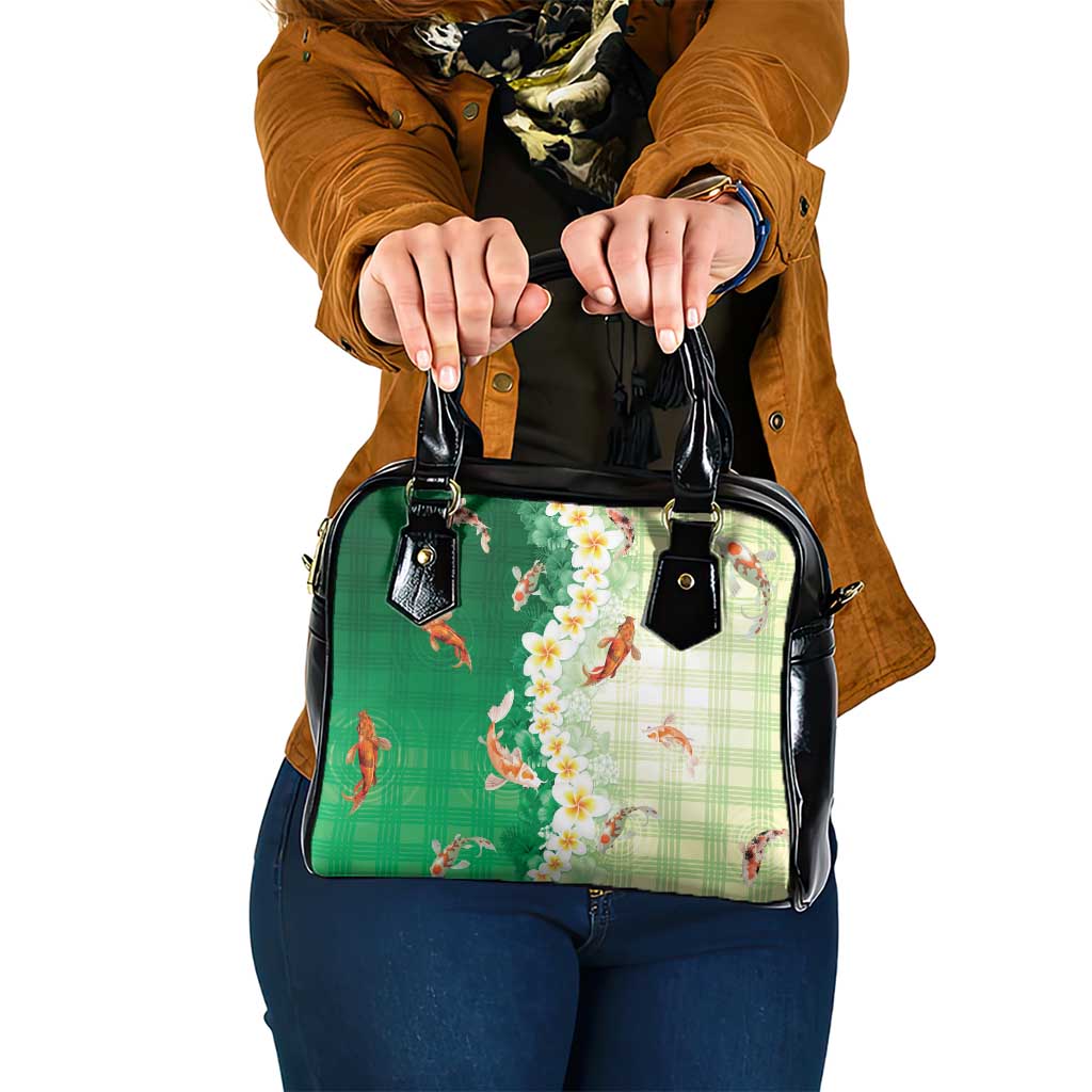 Hawaii And Japan Shoulder Handbag Plumeria Lei With Koi Fish Green - Polynesian Pride