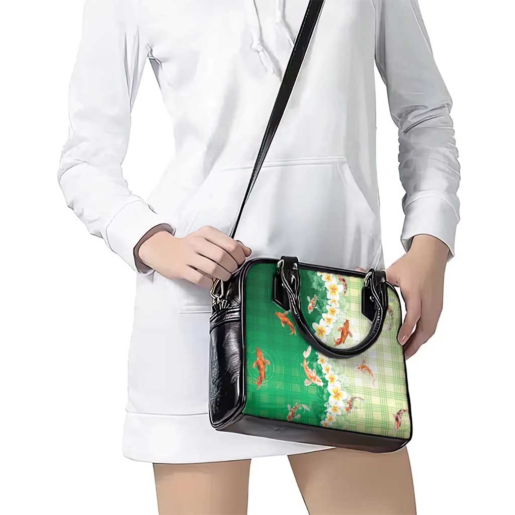 Hawaii And Japan Shoulder Handbag Plumeria Lei With Koi Fish Green - Polynesian Pride