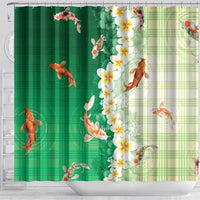 Hawaii And Japan Shower Curtain Plumeria Lei With Koi Fish Green LT05 - Polynesian Pride