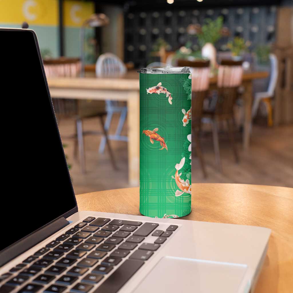 Hawaii And Japan Skinny Tumbler Plumeria Lei With Koi Fish Green - Polynesian Pride