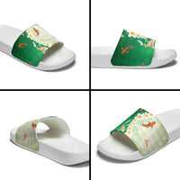 Hawaii And Japan Slide Sandals Plumeria Lei With Koi Fish Green LT05 - Polynesian Pride