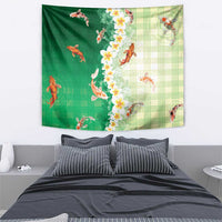 Hawaii And Japan Tapestry Plumeria Lei With Koi Fish Green LT05 - Polynesian Pride