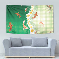 Hawaii And Japan Tapestry Plumeria Lei With Koi Fish Green LT05 - Polynesian Pride