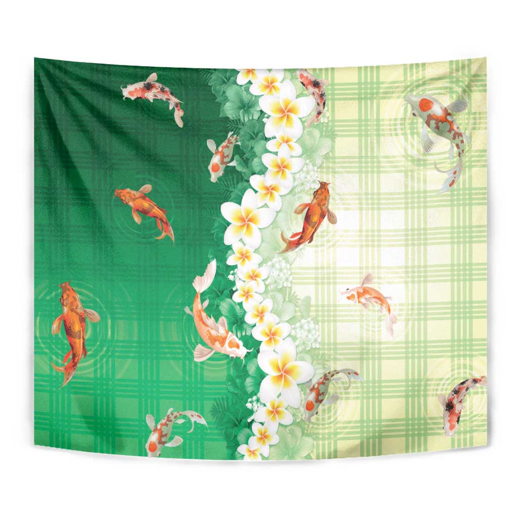 Hawaii And Japan Tapestry Plumeria Lei With Koi Fish Green LT05 - Polynesian Pride