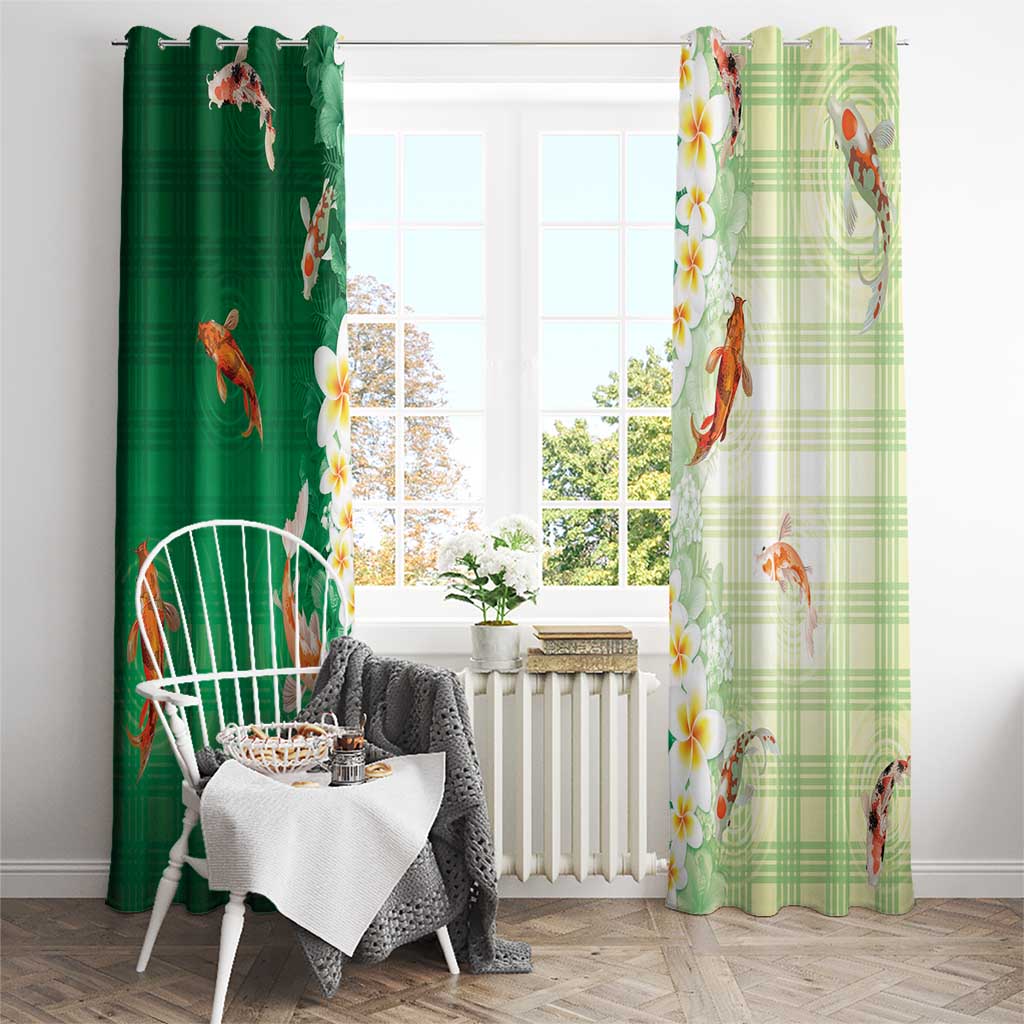 Hawaii And Japan Window Curtain Plumeria Lei With Koi Fish Green - Polynesian Pride
