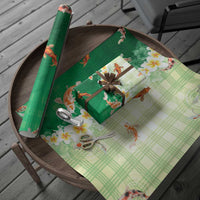 Hawaii And Japan Wrapping Paper Plumeria Lei With Koi Fish Green