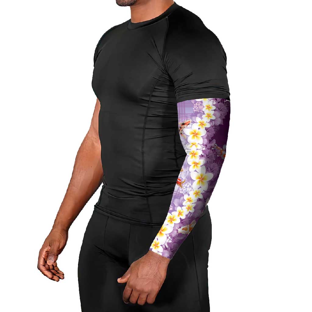 Hawaii And Japan Arm Sleeves Plumeria Lei With Koi Fish Purple - Polynesian Pride
