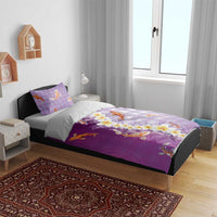 Hawaii And Japan Bedding Set Plumeria Lei With Koi Fish Purple - Polynesian Pride