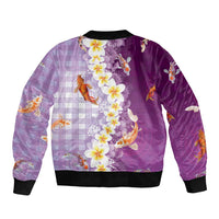 Hawaii And Japan Bomber Jacket Plumeria Lei With Koi Fish Purple LT05 - Polynesian Pride