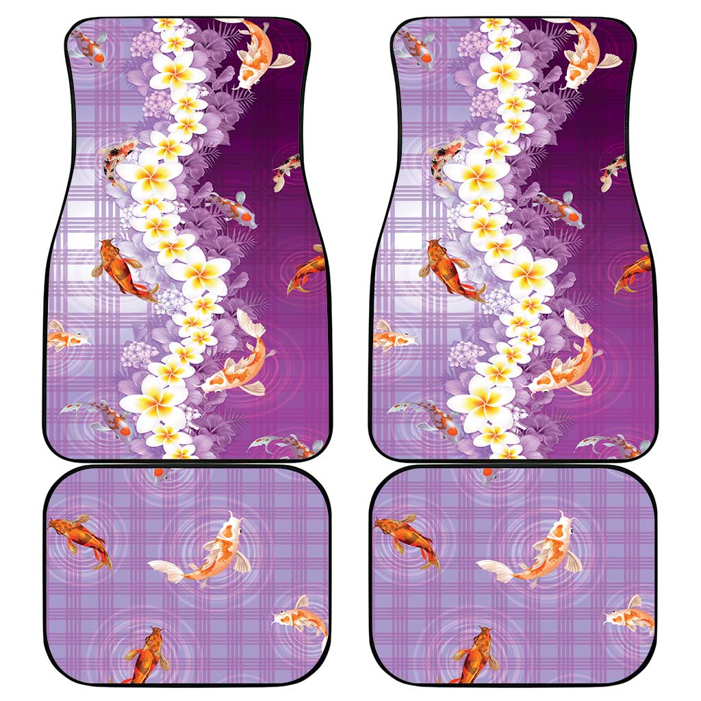 Hawaii And Japan Car Mats Plumeria Lei With Koi Fish Purple LT05 - Polynesian Pride