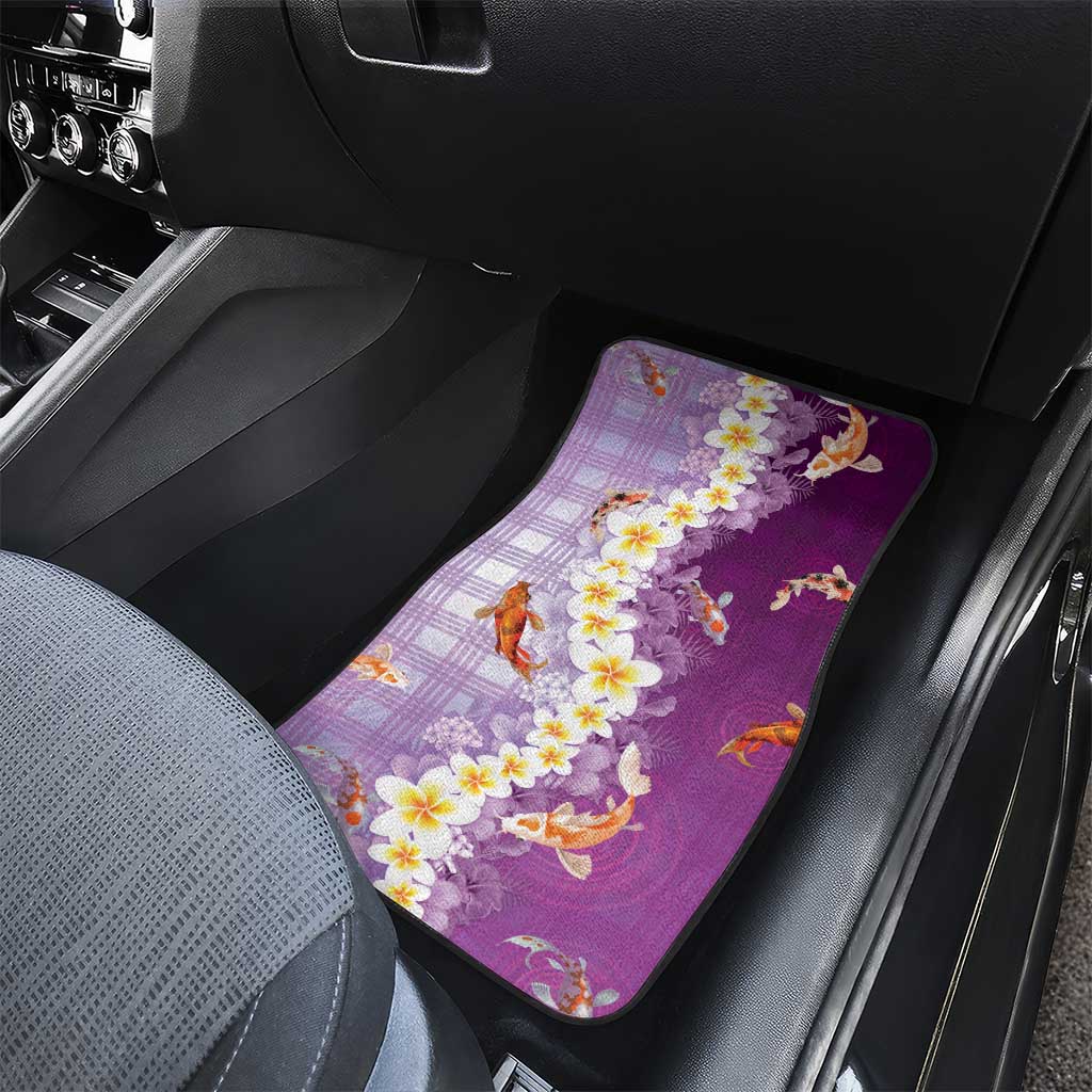 Hawaii And Japan Car Mats Plumeria Lei With Koi Fish Purple LT05 - Polynesian Pride