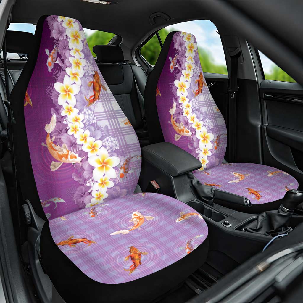 Hawaii And Japan Car Seat Cover Plumeria Lei With Koi Fish Purple - Polynesian Pride