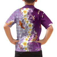 Hawaii And Japan Family Matching Off Shoulder Maxi Dress and Hawaiian Shirt Plumeria Lei With Koi Fish Purple LT05 - Polynesian Pride