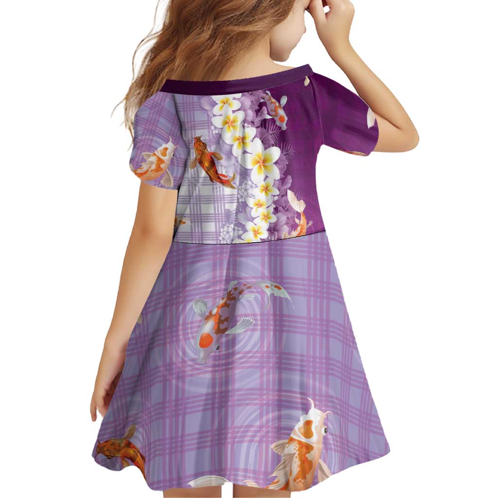 Hawaii And Japan Family Matching Off Shoulder Maxi Dress and Hawaiian Shirt Plumeria Lei With Koi Fish Purple LT05 - Polynesian Pride