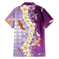 Hawaii And Japan Family Matching Puletasi and Hawaiian Shirt Plumeria Lei With Koi Fish Purple LT05 - Polynesian Pride