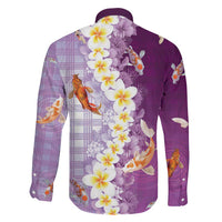 Hawaii And Japan Family Matching Summer Maxi Dress and Hawaiian Shirt Plumeria Lei With Koi Fish Purple LT05 - Polynesian Pride