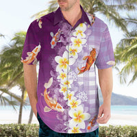Hawaii And Japan Hawaiian Shirt Plumeria Lei With Koi Fish Purple LT05 - Polynesian Pride