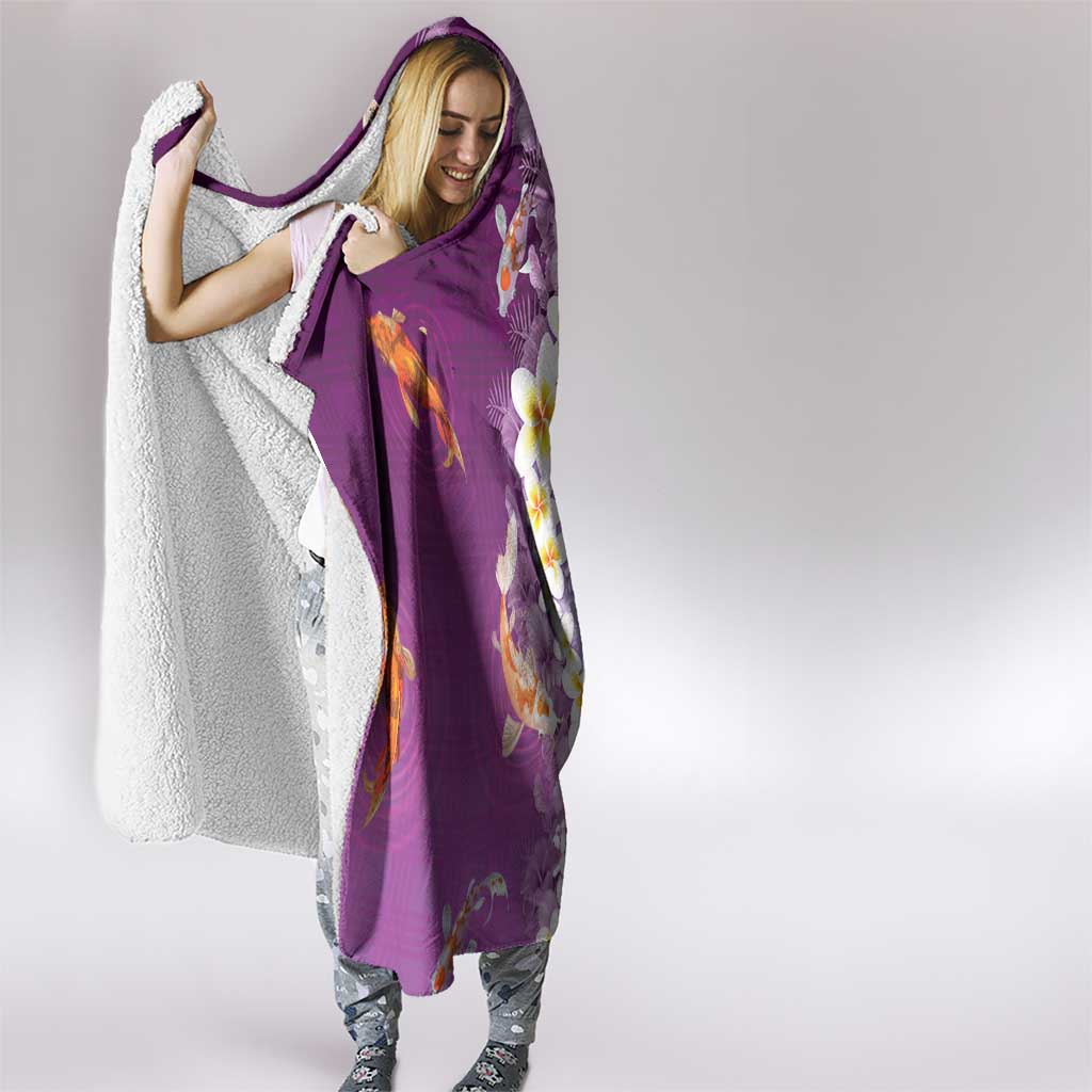 Hawaii And Japan Hooded Blanket Plumeria Lei With Koi Fish Purple - Polynesian Pride