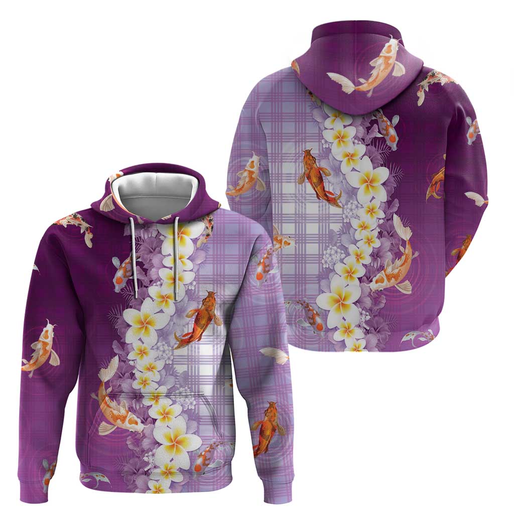 Hawaii And Japan Hoodie Plumeria Lei With Koi Fish Purple LT05 - Polynesian Pride