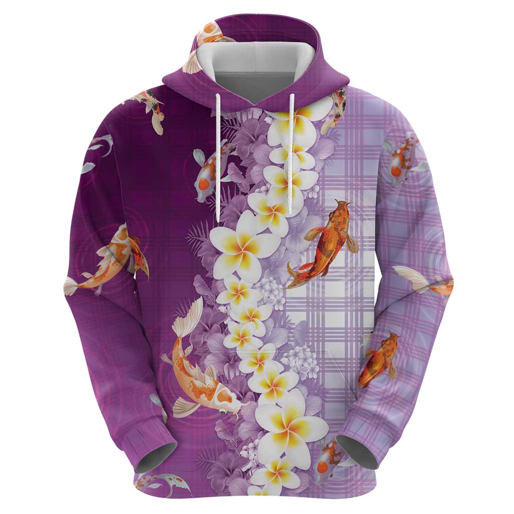 Hawaii And Japan Hoodie Plumeria Lei With Koi Fish Purple LT05 - Polynesian Pride
