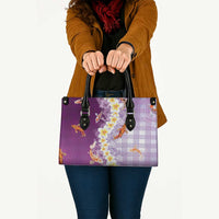 Hawaii And Japan Leather Bag Plumeria Lei With Koi Fish Purple LT05 - Polynesian Pride