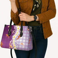 Hawaii And Japan Leather Bag Plumeria Lei With Koi Fish Purple LT05 - Polynesian Pride