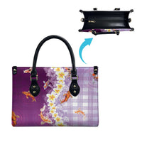 Hawaii And Japan Leather Bag Plumeria Lei With Koi Fish Purple LT05 - Polynesian Pride