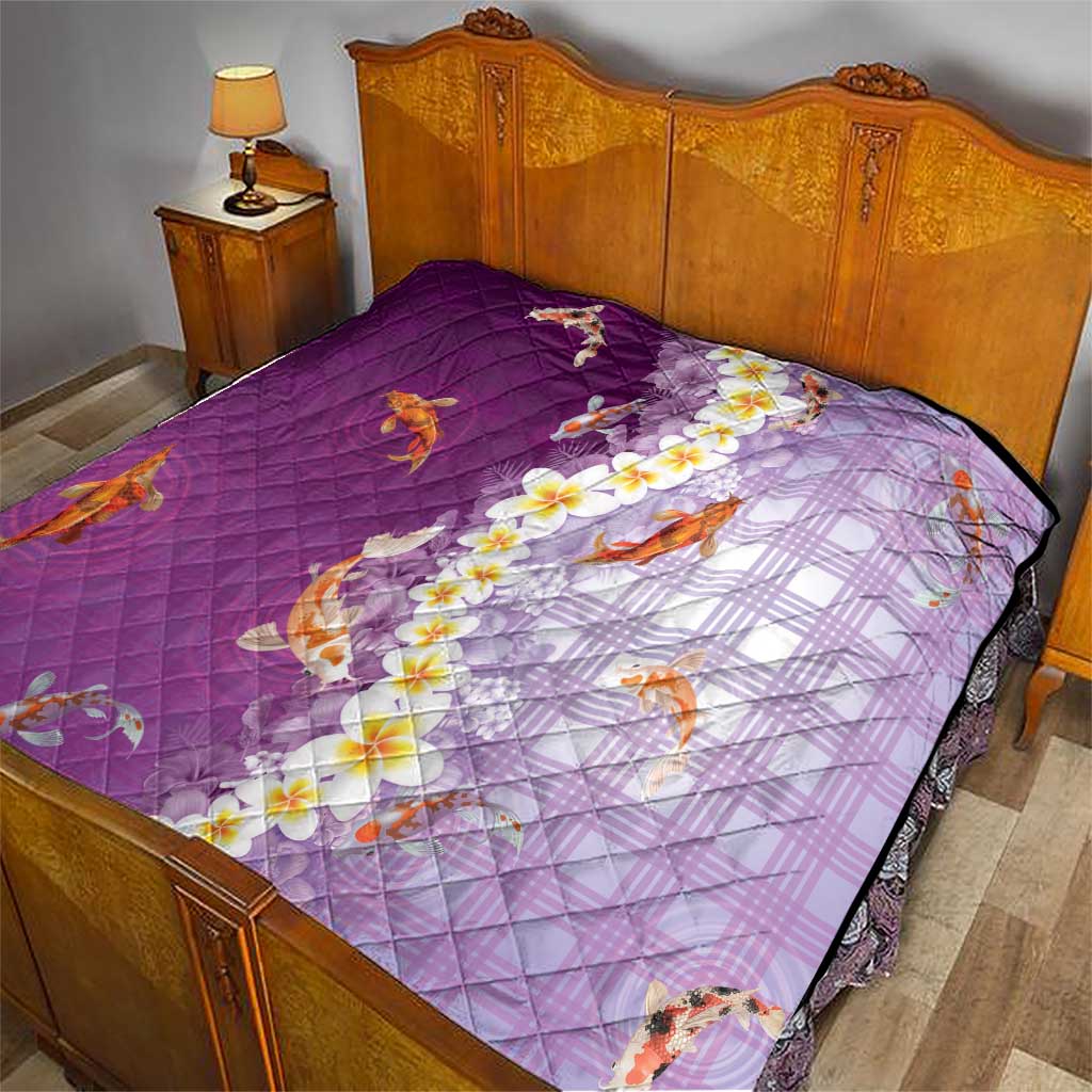 Hawaii And Japan Quilt Plumeria Lei With Koi Fish Purple LT05 - Polynesian Pride