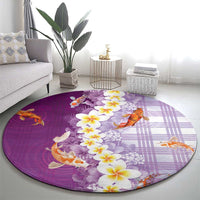 Hawaii And Japan Round Carpet Plumeria Lei With Koi Fish Purple LT05 - Polynesian Pride