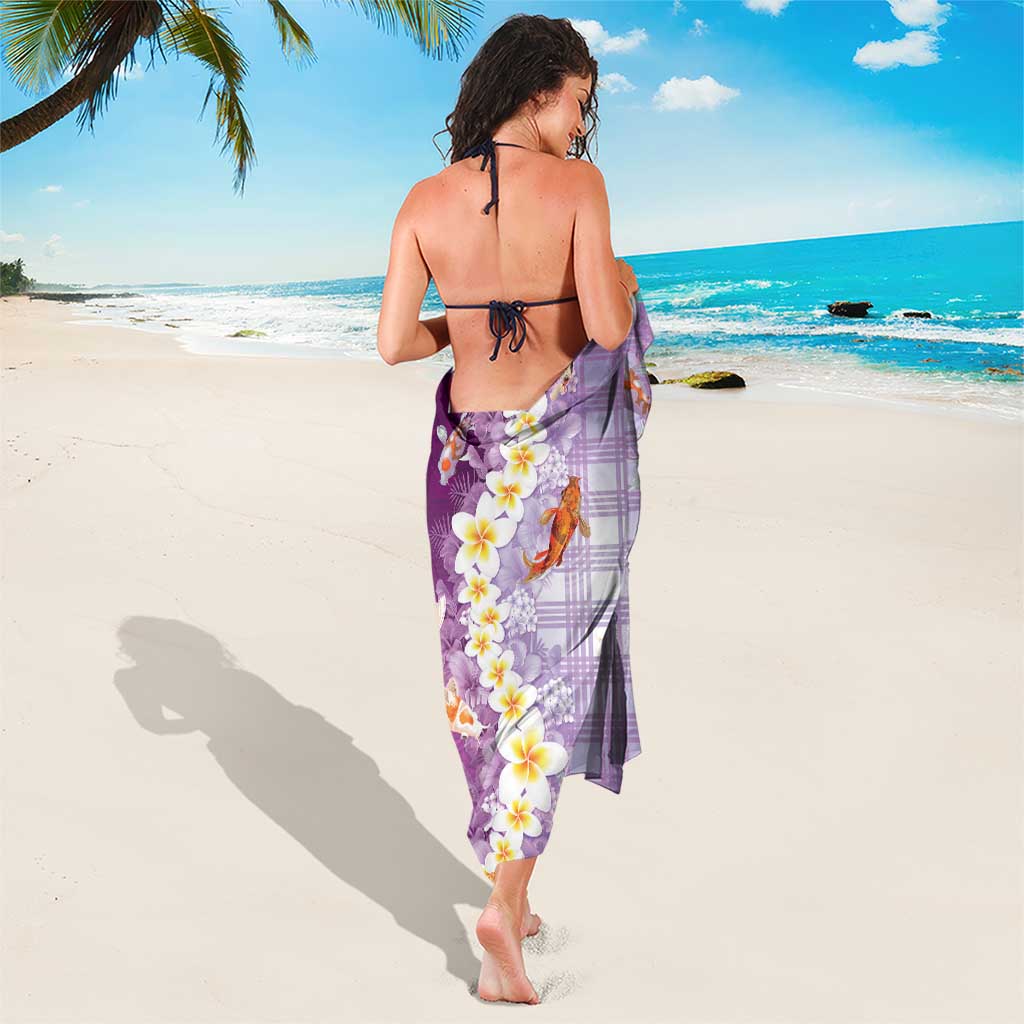 Hawaii And Japan Sarong Plumeria Lei With Koi Fish Purple LT05 - Polynesian Pride