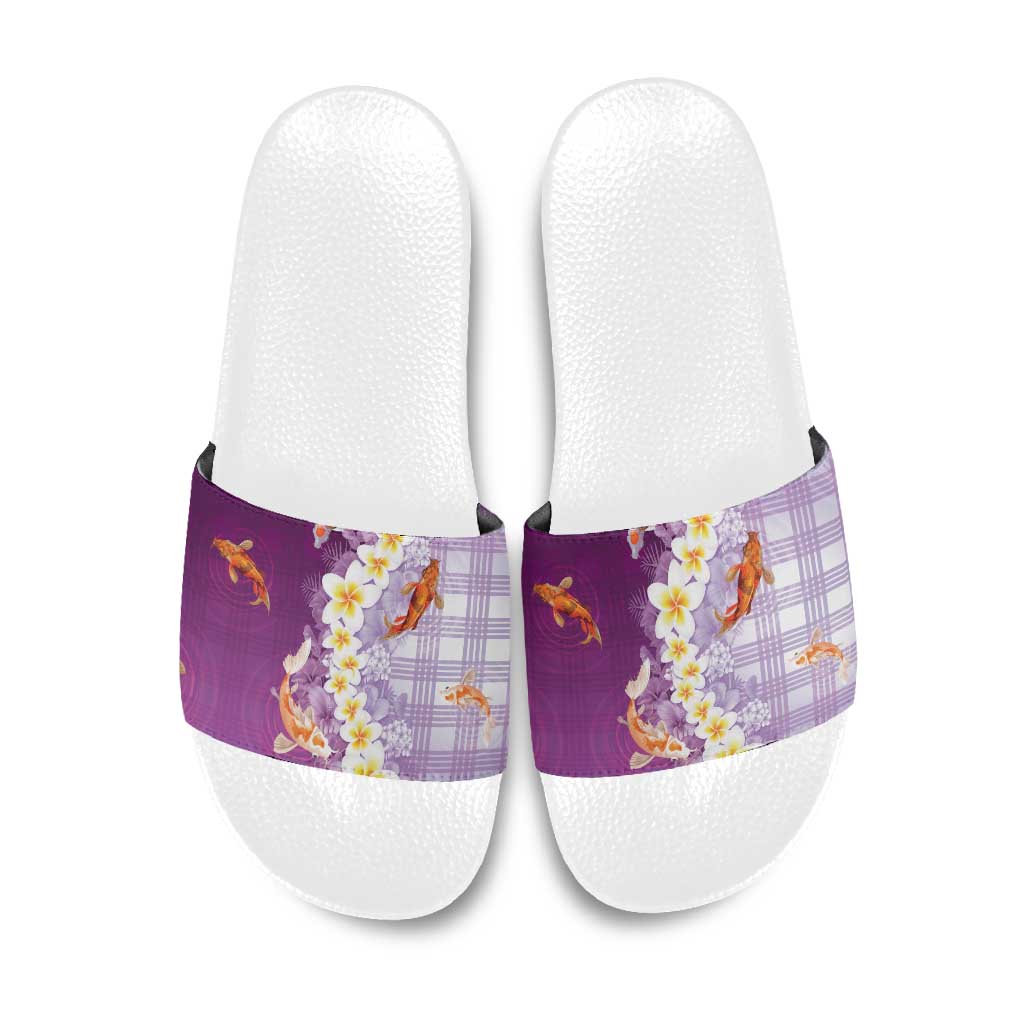 Hawaii And Japan Slide Sandals Plumeria Lei With Koi Fish Purple LT05 Purple - Polynesian Pride
