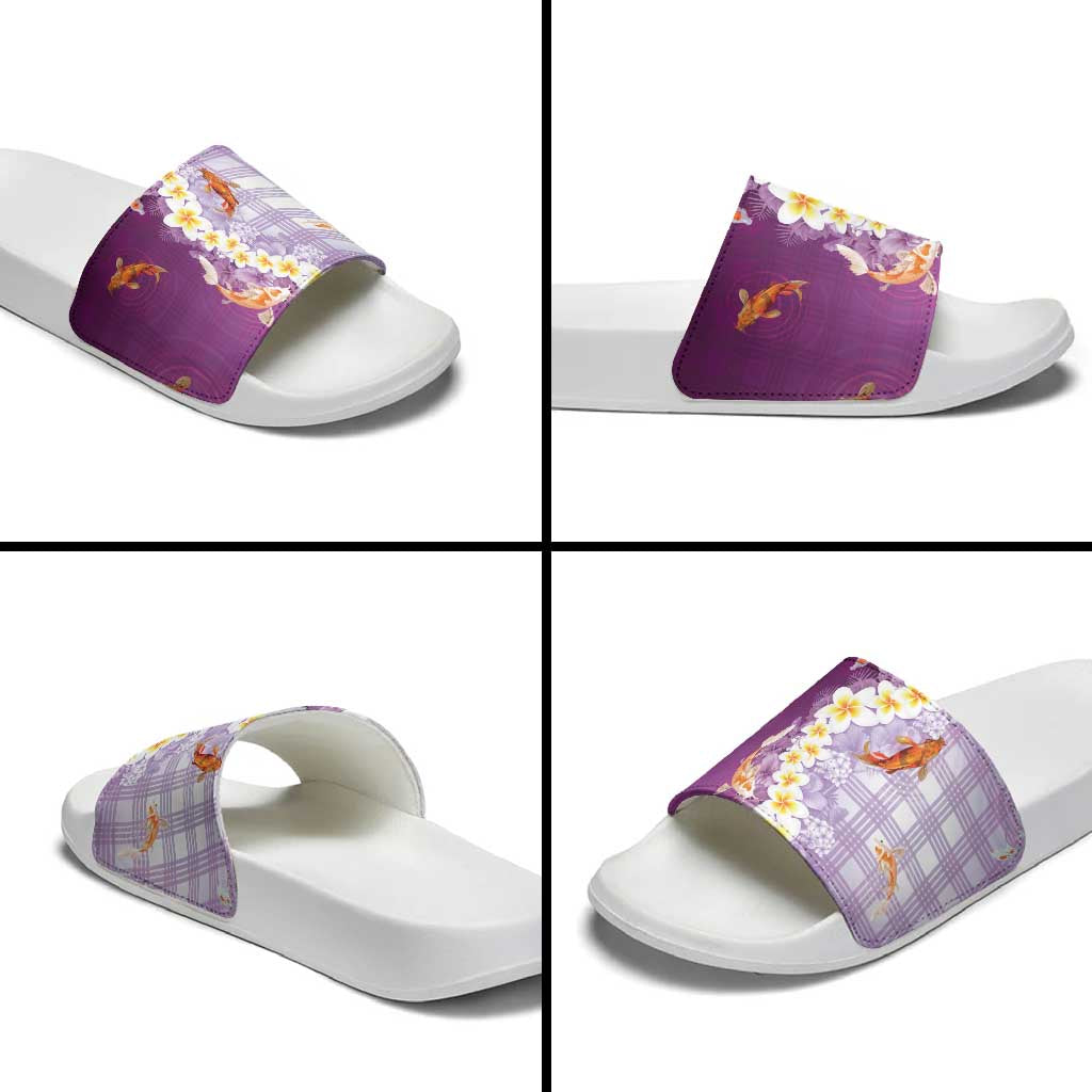 Hawaii And Japan Slide Sandals Plumeria Lei With Koi Fish Purple LT05 - Polynesian Pride
