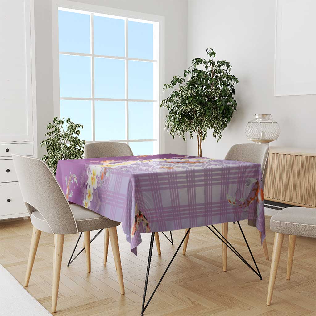 Hawaii And Japan Tablecloth Plumeria Lei With Koi Fish Purple - Polynesian Pride