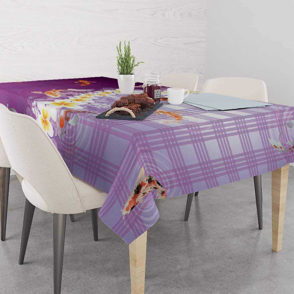 Hawaii And Japan Tablecloth Plumeria Lei With Koi Fish Purple - Polynesian Pride