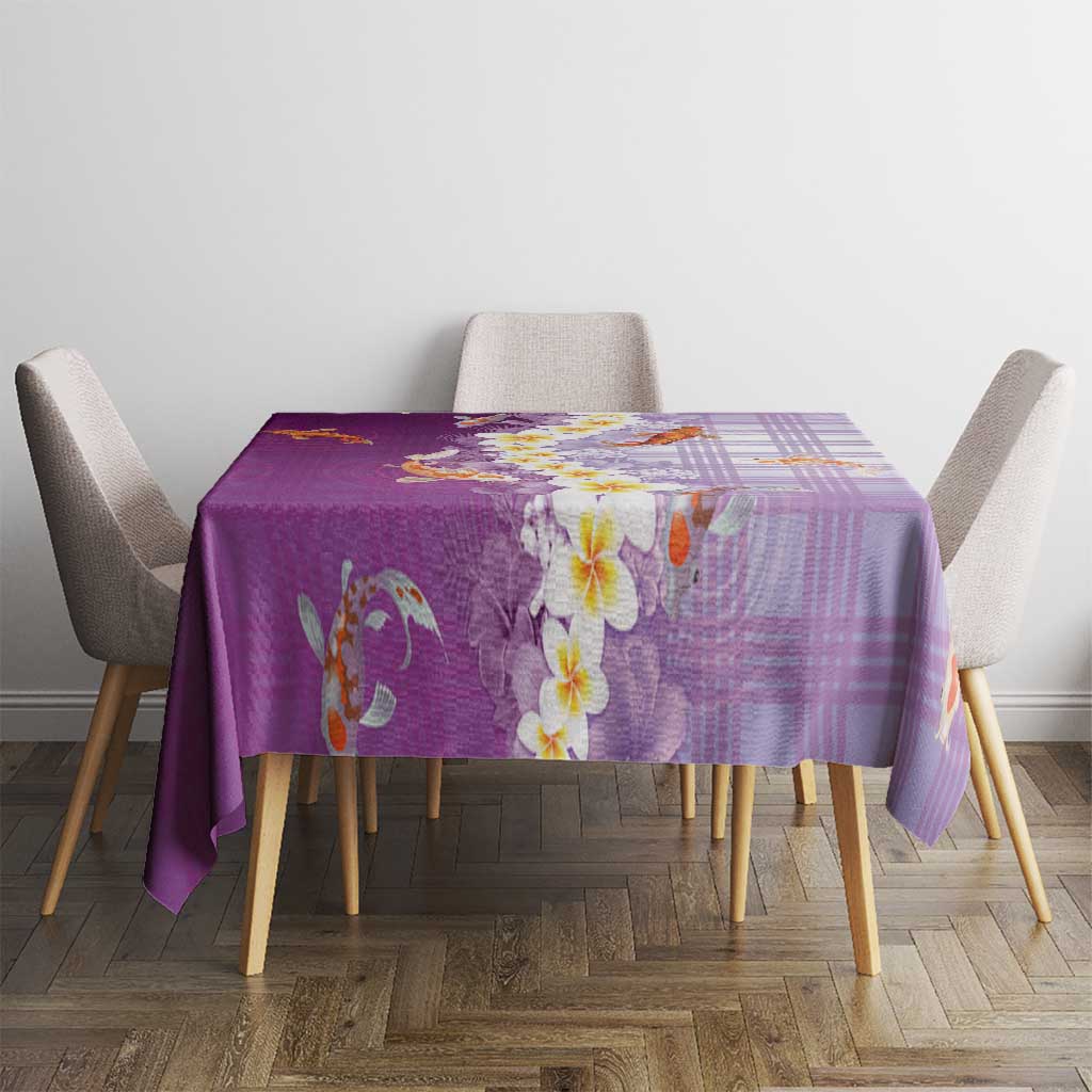 Hawaii And Japan Tablecloth Plumeria Lei With Koi Fish Purple - Polynesian Pride