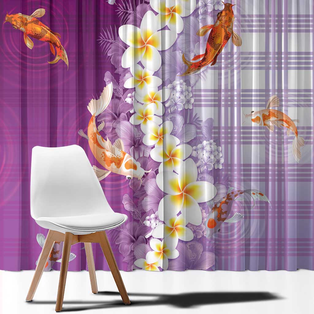 Hawaii And Japan Window Curtain Plumeria Lei With Koi Fish Purple LT05 - Polynesian Pride
